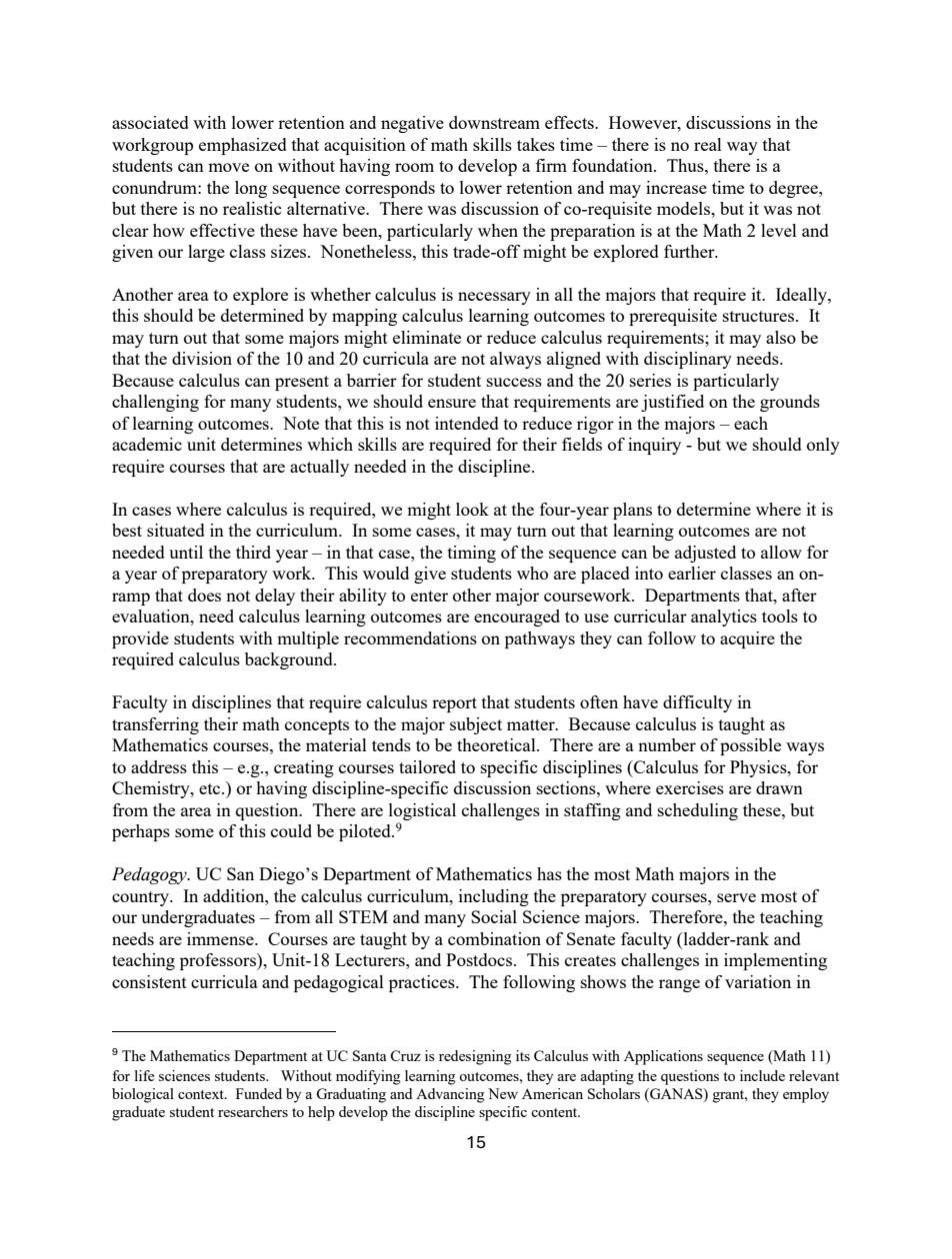 MPW Report page 15, discussing whether calculus is necessary in all majors that require it