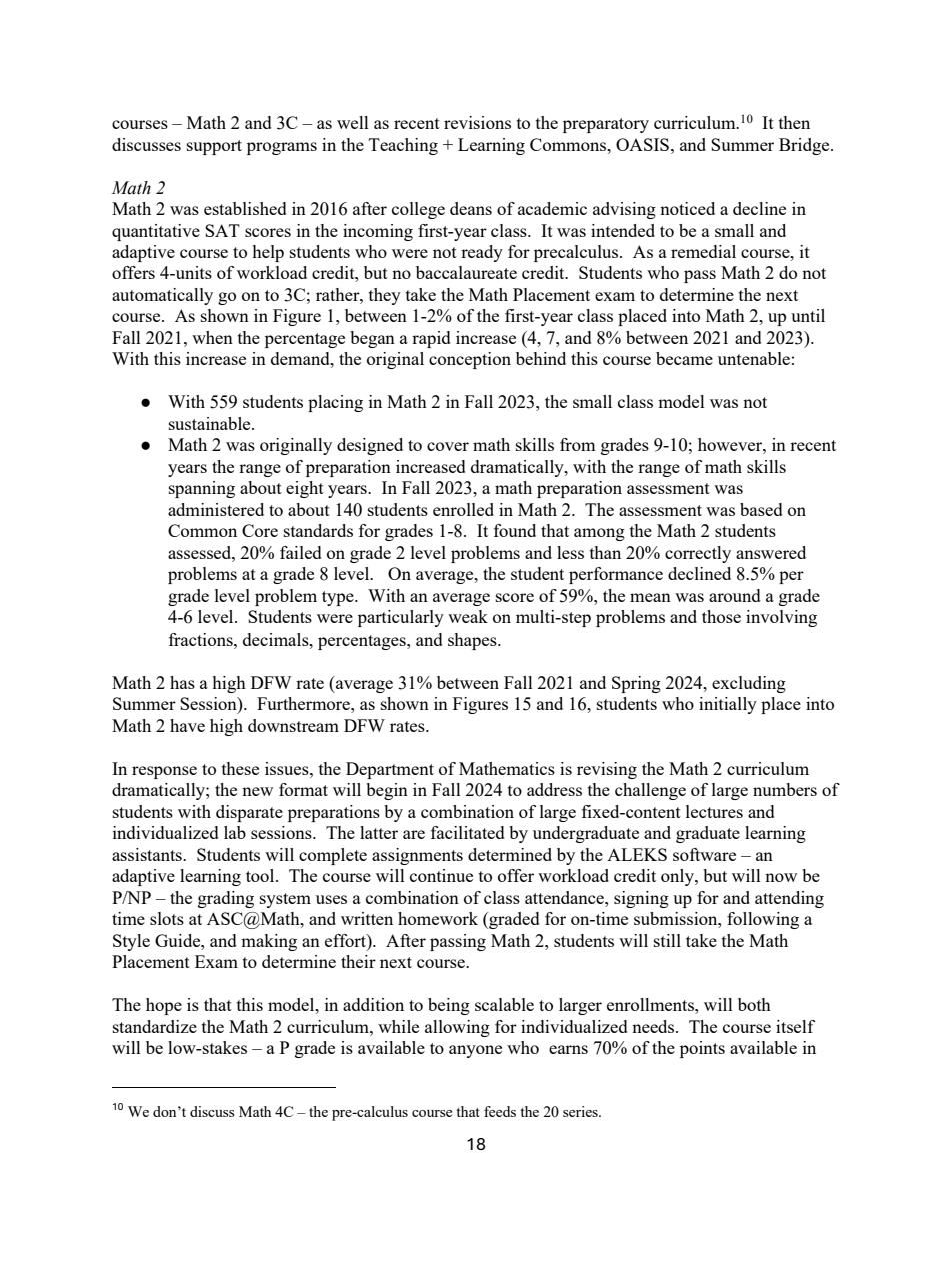 MPW Report page 18, Math 2's original grades 9-10 design and its redesign