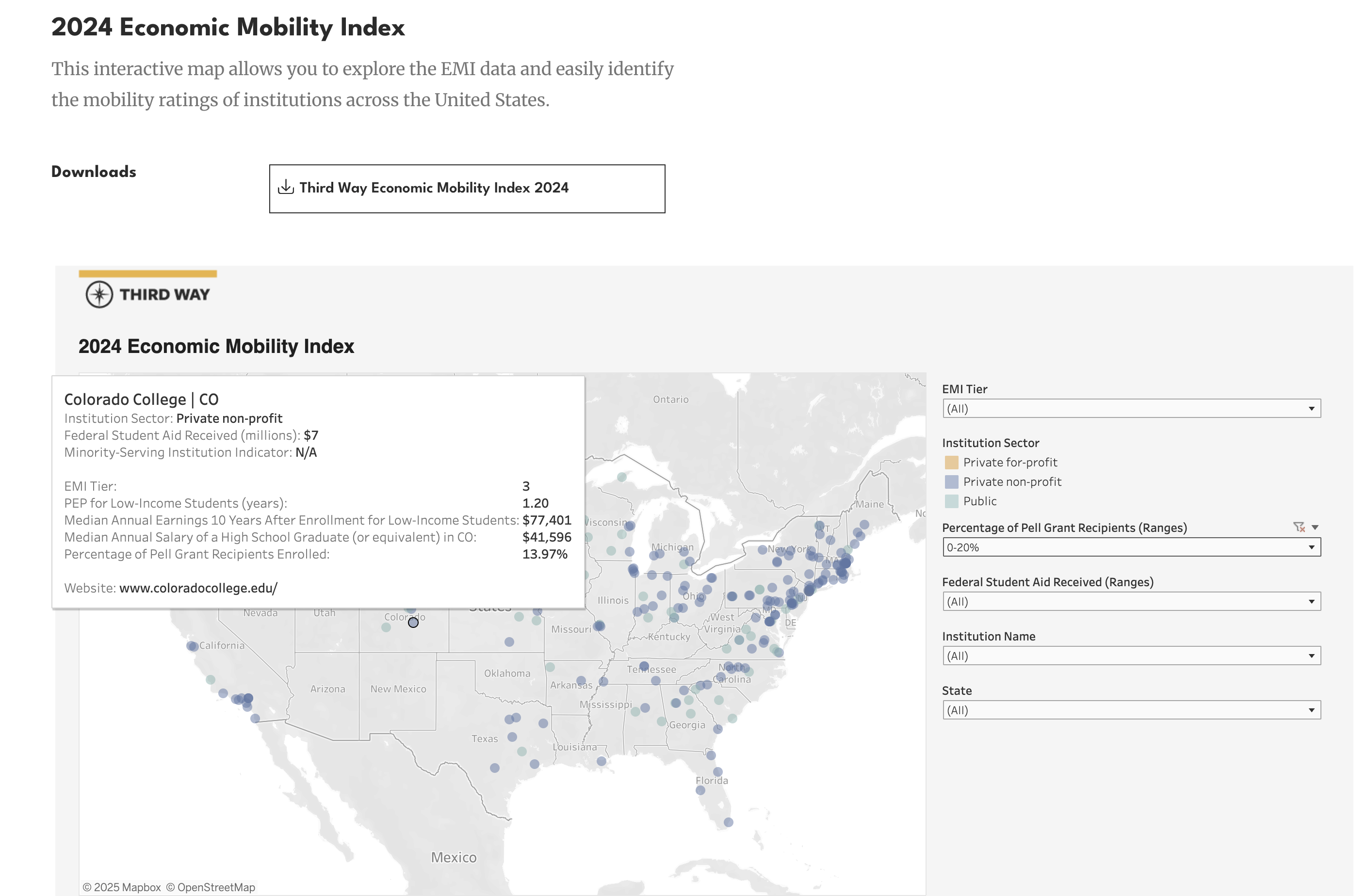Screenshot: Third Way 2024 Economic Mobility Index interactive map.