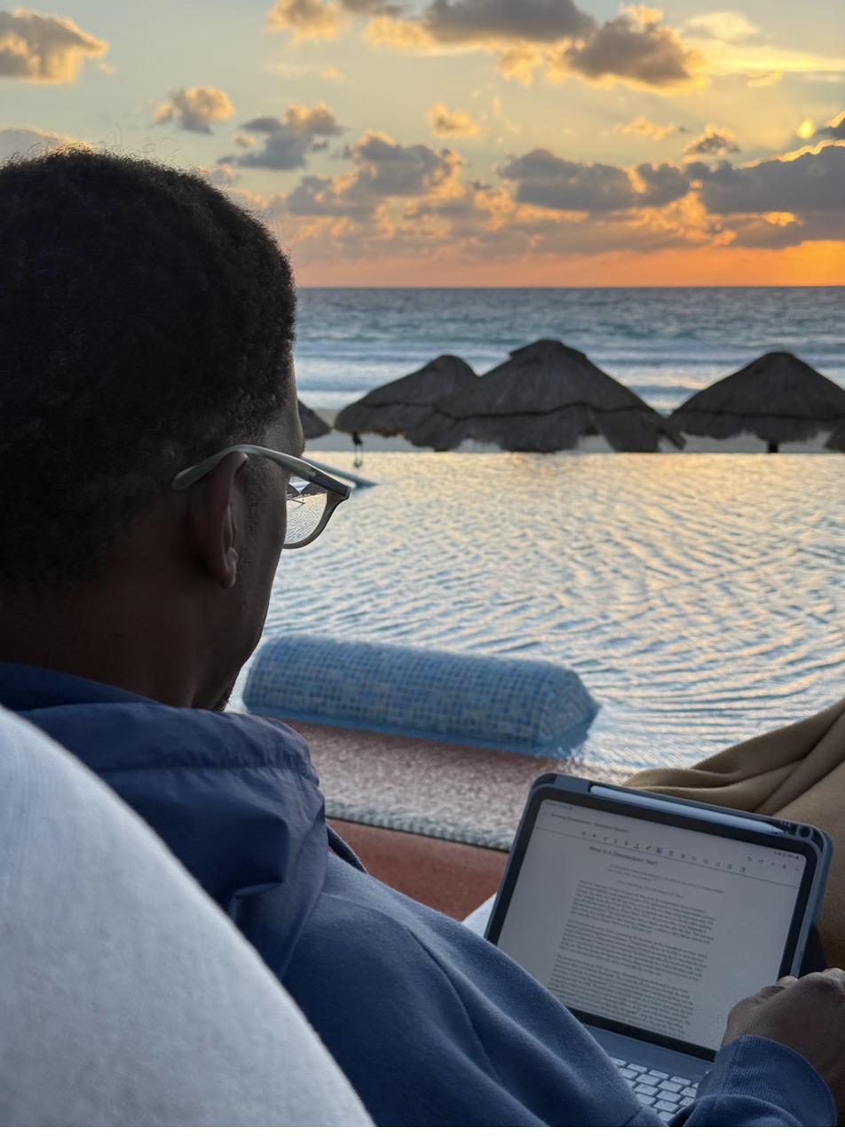 Writing at sunrise