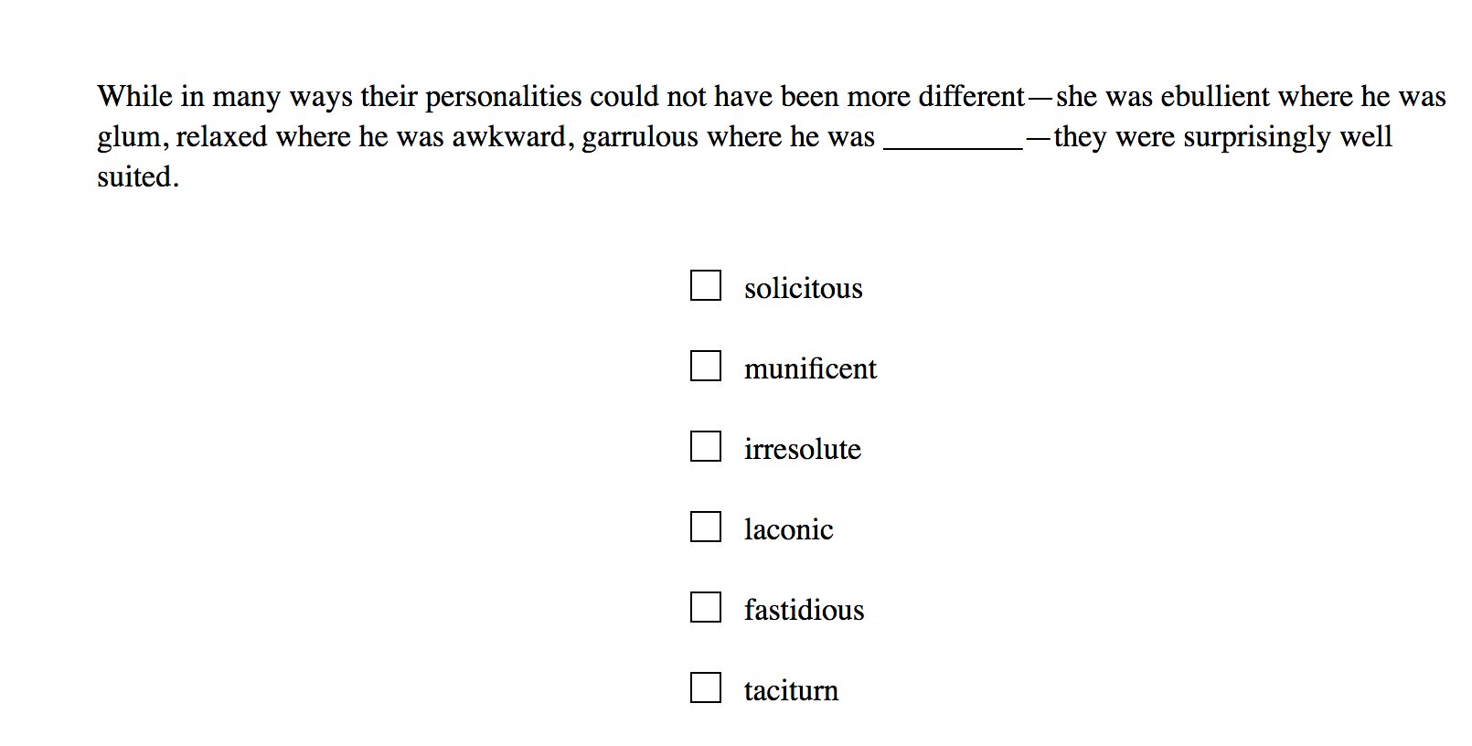 GRE Sentence Equivalence: personalities question