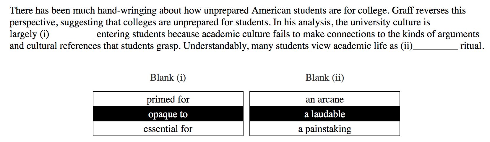 GRE Text Completion: university culture question