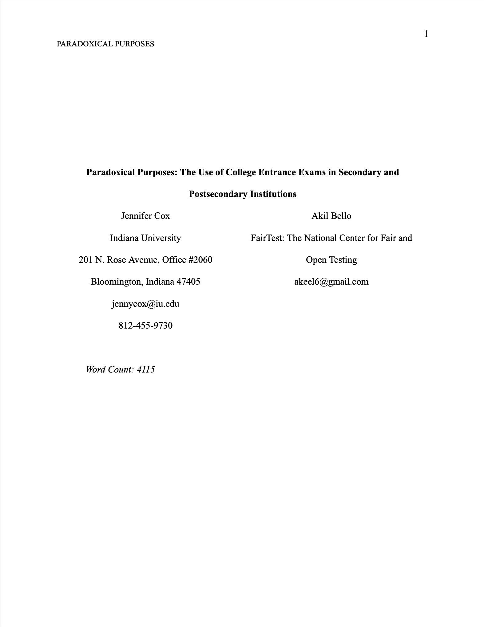 Cover of Paradoxical Purposes: The Use of College Entrance Exams in Secondary and Postsecondary Institutions